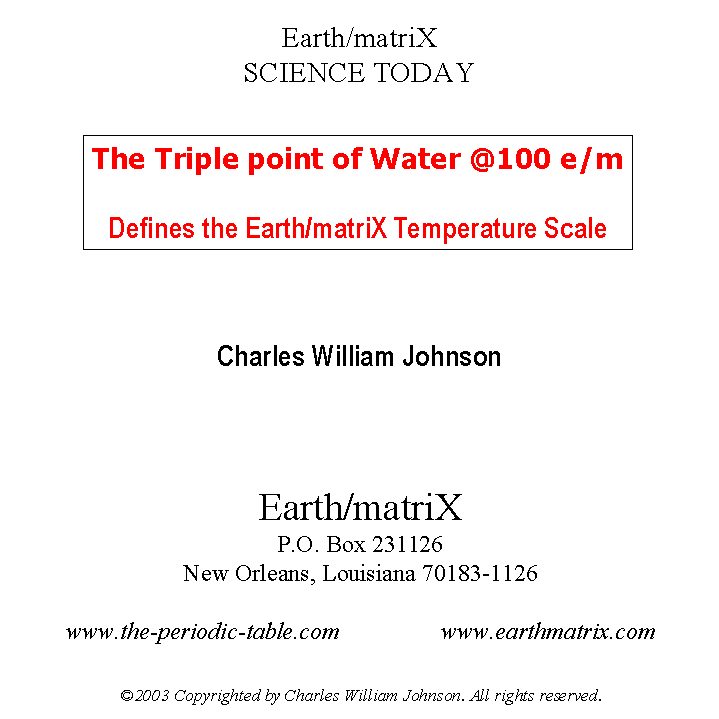 The Triple point of Water, Earth/matrix Scale